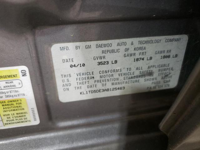 KL1TD5DE3AB125463 - 2010 CHEVROLET AVEO LS ნაცრისფერი ფოტო 12