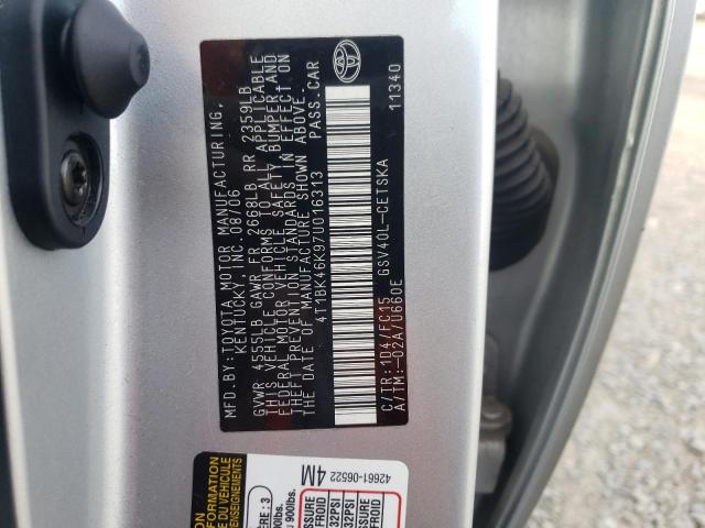 4T1BK46K97U016313 - 2007 TOYOTA CAMRY LE SILVER photo 12