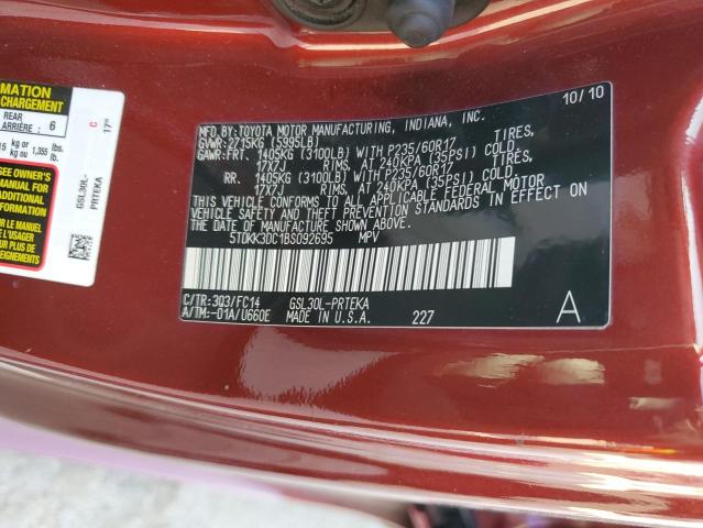 5TDKK3DC1BS092695 - 2011 TOYOTA SIENNA LE RED photo 14