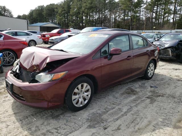 2HGFB2F58CH567822 - 2012 HONDA CIVIC LX BURGUNDY photo 1