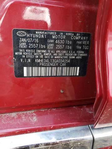 KMHE34L13GA034054 - 2016 HYUNDAI SONATA HYBRID RED photo 12