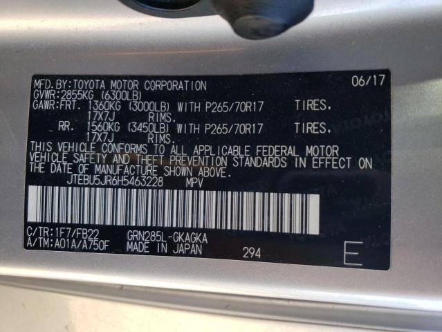 JTEBU5JR6H5463228 - 2017 TOYOTA 4RUNNER SR5/SR5 PREMIUM 银色 照片 13