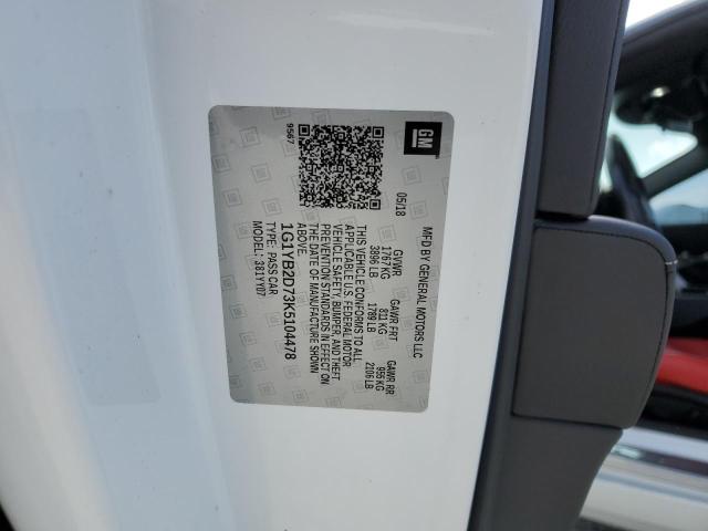 1G1YB2D73K5104478 - 2019 CHEVROLET CORVETTE STINGRAY 1LT WHITE photo 13