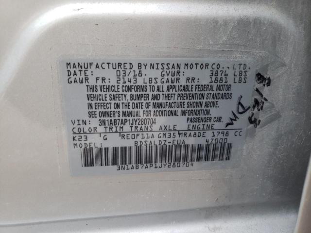 3N1AB7AP1JY280704 - 2018 NISSAN SENTRA S SILVER photo 13