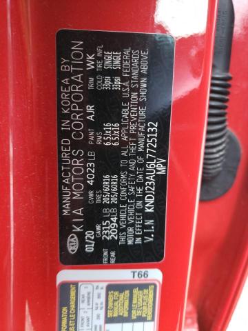 KNDJ23AU6L7725132 - 2020 KIA SOUL LX RED photo 12