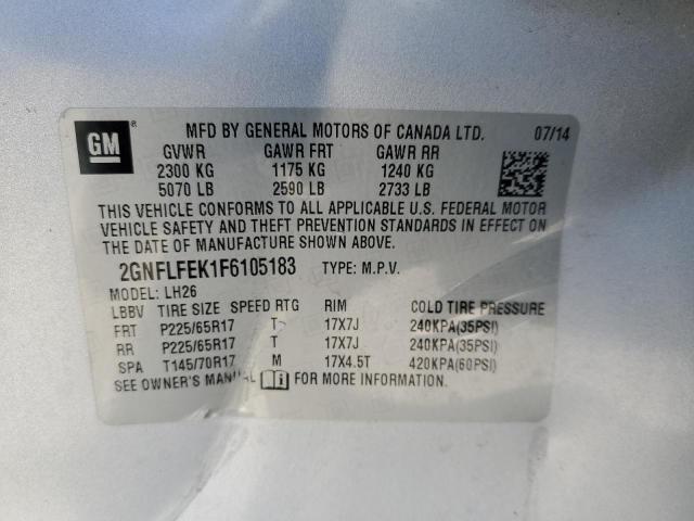 2GNFLFEK1F6105183 - 2015 CHEVROLET EQUINOX LT SILVER photo 13