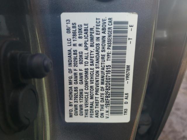 19XFB2F82DE071615 - 2013 HONDA CIVIC EX GRAY photo 12