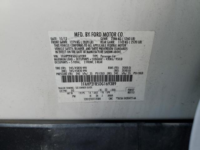 1FAHP2F85DG169389 - 2013 FORD TAURUS LIMITED WHITE photo 12