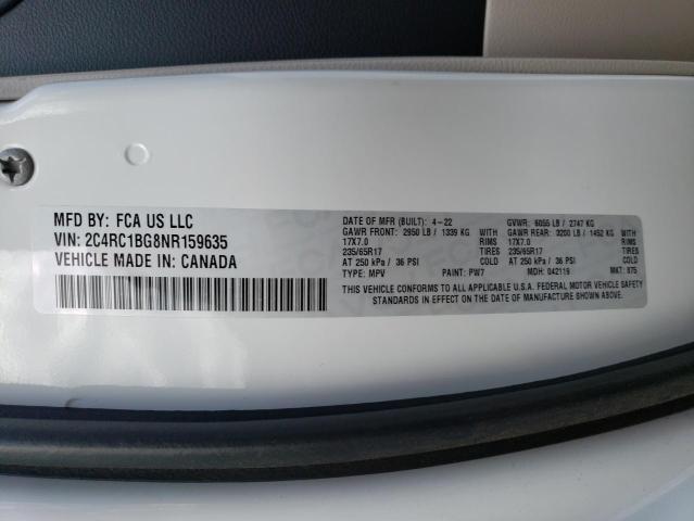 2C4RC1BG8NR159635 - 2022 CHRYSLER PACIFICA TOURING L أبيض صورة 13