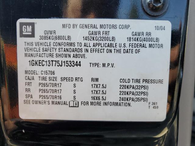 1GKEC13T75J153344 - 2005 GMC YUKON BLACK photo 14