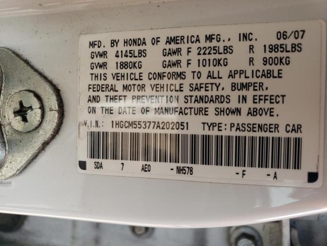 1HGCM55377A202051 - 2007 HONDA ACCORD SE WHITE photo 13