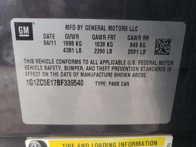 1G1ZC5E17BF339540 - 2011 CHEVROLET MALIBU 1LT ნაცრისფერი ფოტო 12