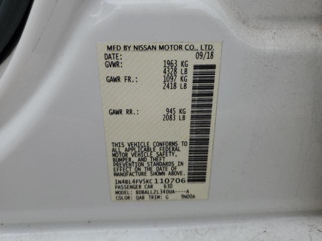 1N4BL4FV5KC110706 - 2019 NISSAN ALTIMA PLATINUM WHITE photo 13