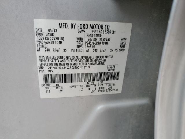 2FMDK4KC3DBC41710 - 2013 FORD EDGE LIMITED SILVER photo 13