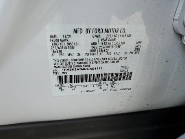 1FM5K8AB4NGA04111 - 2022 FORD EXPLORER POLICE INTERCEPTOR 白色 照片 13
