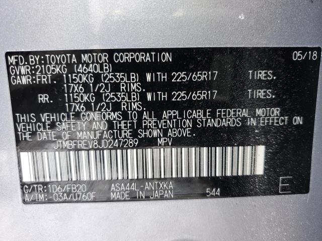 JTMBFREV8JD247289 - 2018 TOYOTA RAV4 LE SILVER photo 12