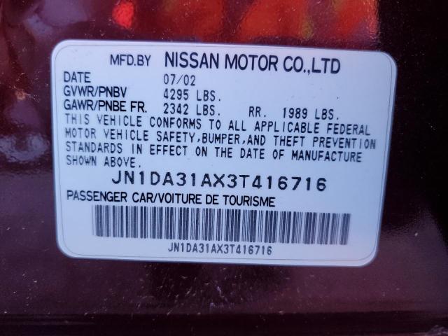 JN1DA31AX3T416716 - 2003 NISSAN MAXIMA GLE MAROON photo 13