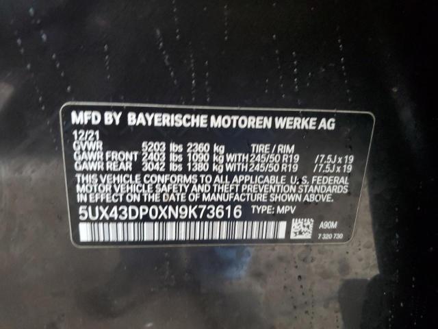 5UX43DP0XN9K73616 - 2022 BMW X3 SDRIVE30I BLACK photo 13