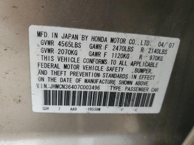 JHMCN36407C003496 - 2007 HONDA ACCORD HYBRID BEIGE photo 12