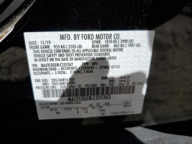 MAJ3S2GE8LC335262 - 2020 FORD ECOSPORT SE BLACK photo 12