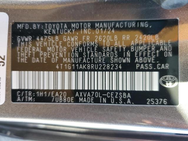 4T1G11AK8RU228234 - 2024 TOYOTA CAMRY SE NIGHT SHADE GRAY photo 13