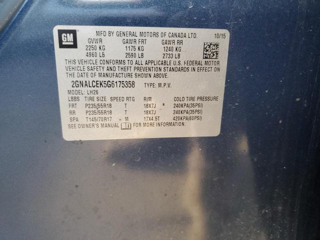 2GNALCEK5G6175358 - 2016 CHEVROLET EQUINOX LT BLUE photo 13