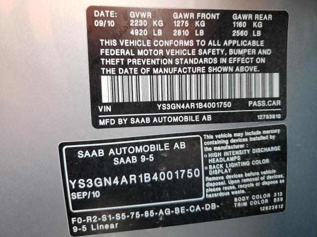 YS3GN4AR1B4001750 - 2011 SAAB 9-5 TURBO SILVER photo 12