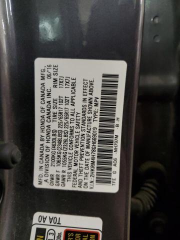 2HKRM4H78GH669019 - 2016 HONDA CR-V EXL GRAY photo 13