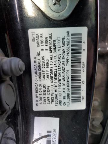 2HGFB2F82CH570709 - 2012 HONDA CIVIC EX BLACK photo 12