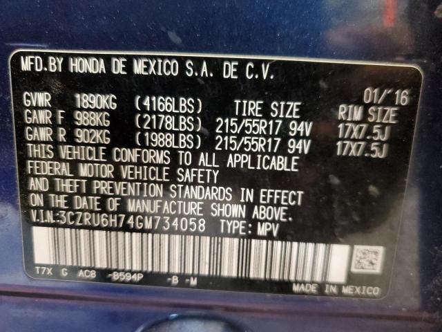 3CZRU6H74GM734058 - 2016 HONDA HR-V EXL BLUE photo 14