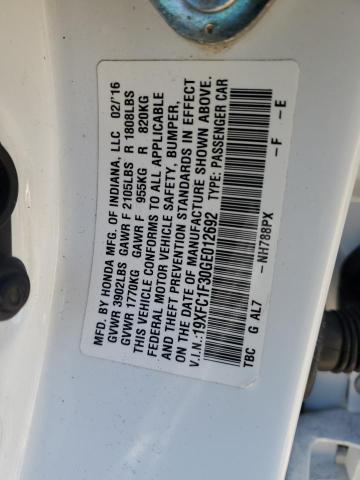 19XFC1F30GE012692 - 2016 HONDA CIVIC EX WHITE photo 12