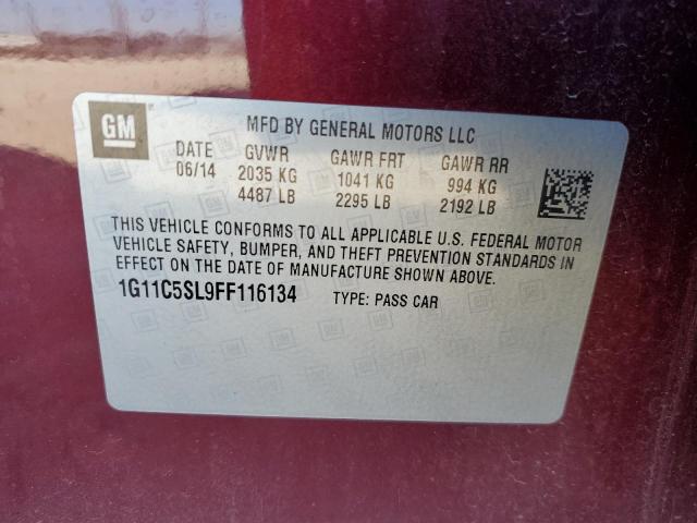 1G11C5SL9FF116134 - 2015 CHEVROLET MALIBU 1LT 栗色 照片 12