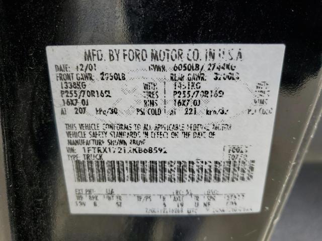 1FTRX17212KB68592 - 2002 FORD F150 BLACK photo 12