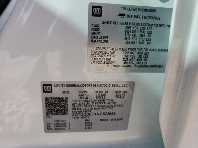 3GTUUDET1NG572665 - 2022 GMC SIERRA K1500 SLT WHITE photo 13