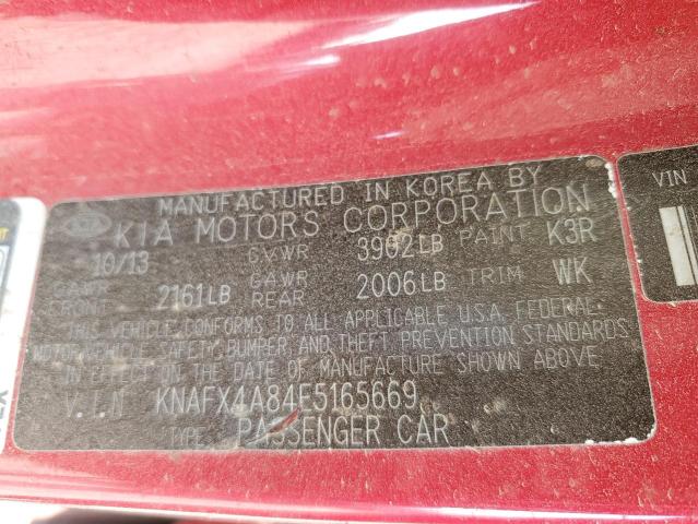 KNAFX4A84E5165669 - 2014 KIA FORTE EX RED photo 12