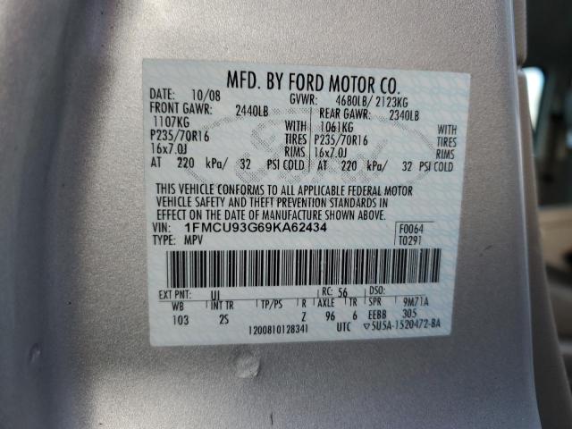 1FMCU93G69KA62434 - 2009 FORD ESCAPE XLT SILVER photo 12