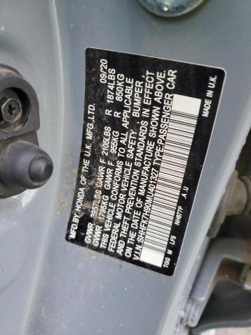 SHHFK7H90MU401327 - 2021 HONDA CIVIC SPORT TOURING GRAY photo 12