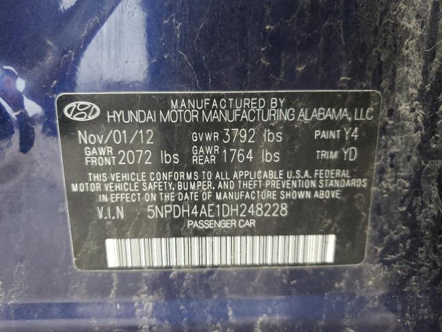 5NPDH4AE1DH248228 - 2013 HYUNDAI ELANTRA GLS BLUE photo 12