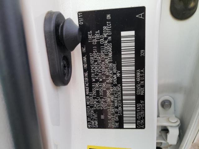 5TDBK3EH1BS063854 - 2011 TOYOTA HIGHLANDER BASE Blanc photo 14