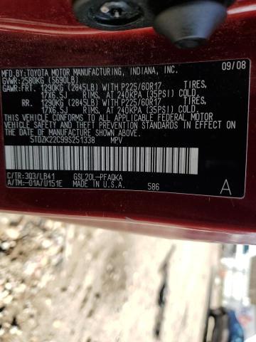 5TDZK22C99S251338 - 2009 TOYOTA SIENNA XLE MAROON photo 13