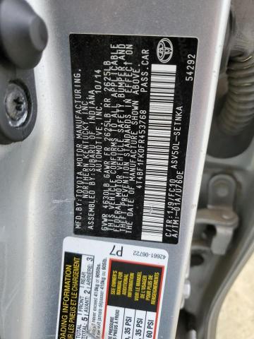 4T4BF1FK0FR453768 - 2015 TOYOTA CAMRY LE SILVER photo 12