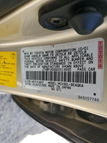 JTHBF30G920014695 - 2002 LEXUS ES 300 GOLD photo 12