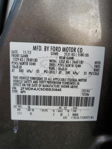 2FMDK4JC6DBB30845 - 2013 FORD EDGE SEL BROWN photo 12