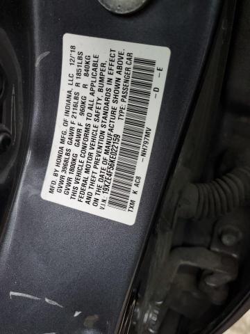 19XZE4F56KE022159 - 2019 HONDA INSIGHT EX GRAY photo 12