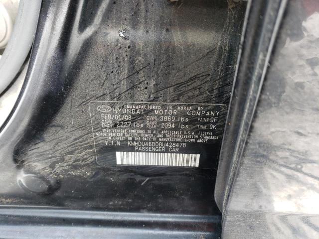 KMHDU46D08U428478 - 2008 HYUNDAI ELANTRA GLS BLACK photo 12