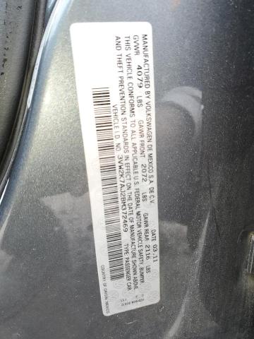 3VW2K7AJ2BM372469 - 2011 VOLKSWAGEN JETTA BASE GRAY photo 12