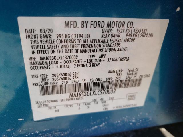 MAJ6S3GLXLC370032 - 2020 FORD ECOSPORT SE BLUE photo 13