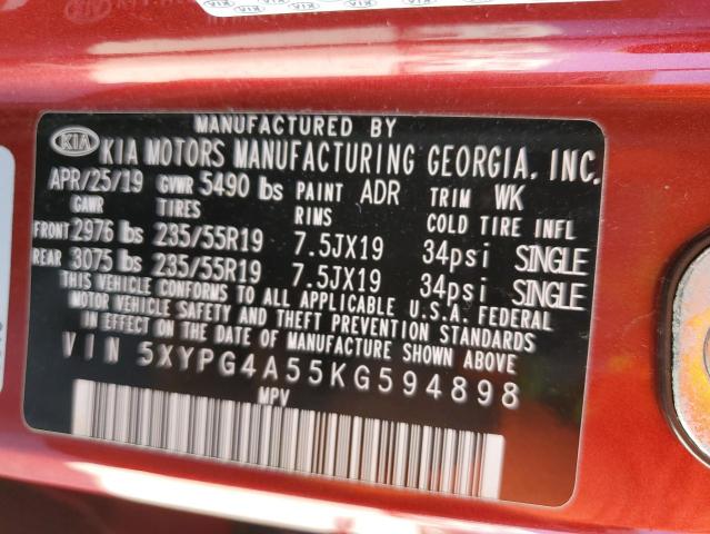 5XYPG4A55KG594898 - 2019 KIA SORENTO LX RED photo 13