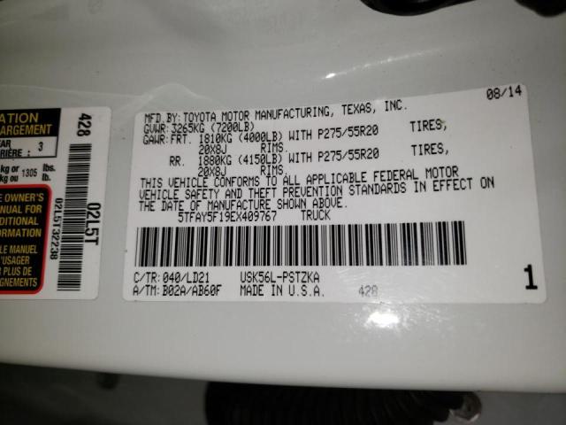 5TFAY5F19EX409767 - 2014 TOYOTA TUNDRA CREWMAX PLATINUM Weiß Foto 12