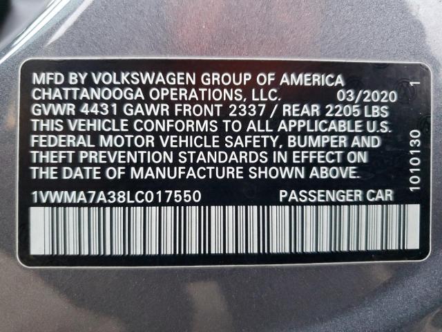 1VWMA7A38LC017550 - 2020 VOLKSWAGEN PASSAT R-LINE Boz foto 12